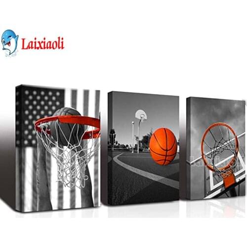 5D DIY Diamond Painting Landscape Basketball Game Home Decor Full Square Round Drill Embroidery Sale Sport hobby Triptych gift