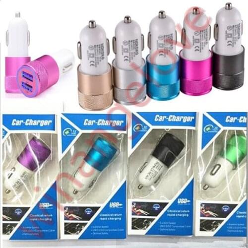 Dual USB Port Car Adapter Charger 2.1A Aluminium 2 port Car Charger For Iphone X 8 Plus for Samsung S6 with retail box