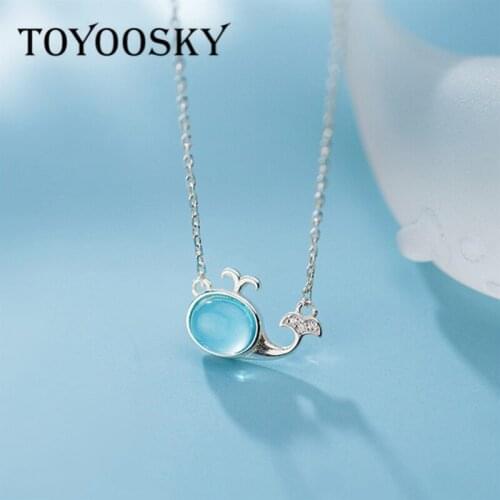 100% 925 Sterling Silver Color Blue Crystal Ocean Whale Clavicle Chain Necklace For Girls Daughter Kids Decoration Fine Jewelry