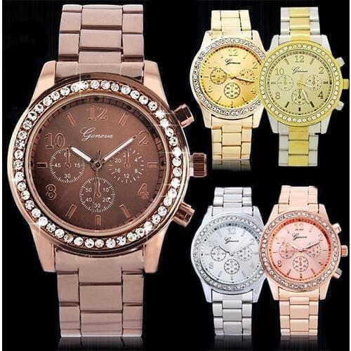 Geneva Bling Crystal Ladies Women Girl Unisex Stainless Steel Quartz Wrist Watch 5UWP C2K5W