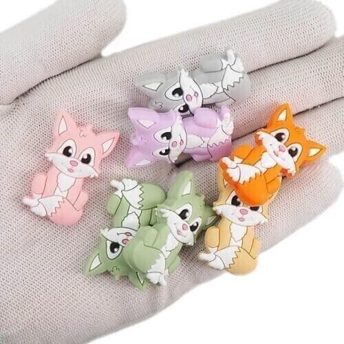 Chenkai 10pcs Fox Shaped Baby Silicone Beads Teether Baby Cartoon Teething For DIY Infant Necklace Pendant Bracelet Accessories