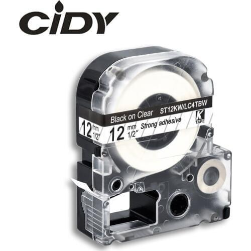 CIDY Black on Clear ST12KW LC-4TBW LC-4TBW9 laminated ribbon cassette tape for kingjim/epson label printers
