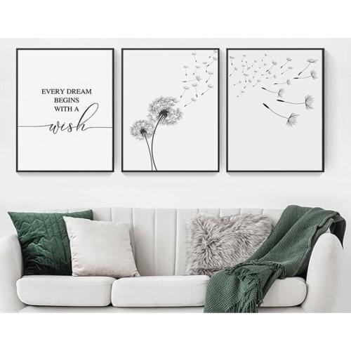 Living Room Bedroom Nursery Decor Dandelion Wall Art Canvas Painting Make Wish Dandelion Prints Nordic Style Minimalist
