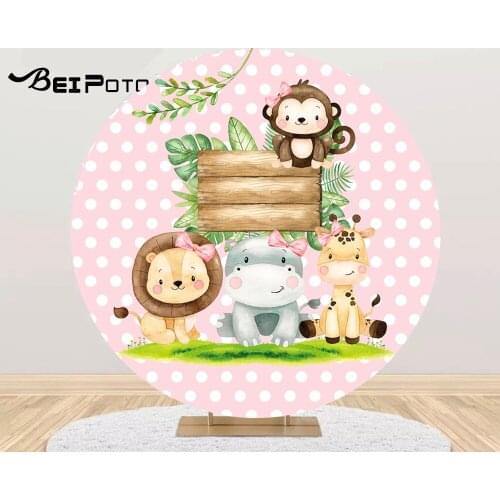 Pink girl Photography Background wild animals Backdrop baby shower first birthday Party table Covers poster photocall YY652