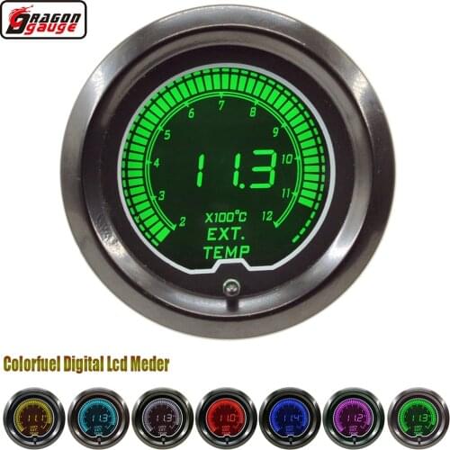 Dragon gauge 52mm 7 Color Backlight LCD Digital Auto Car Exhaust Temperature Meter EXT Temp Gauge Meter Free shipping
