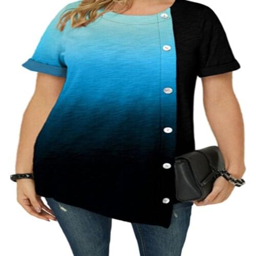 3XL 4XL 5XL Plus Size Women Gradient T shirt Summer Casual Short Sleeve O-Neck Loose Tops Tee Large Size irregular Female Tshirt