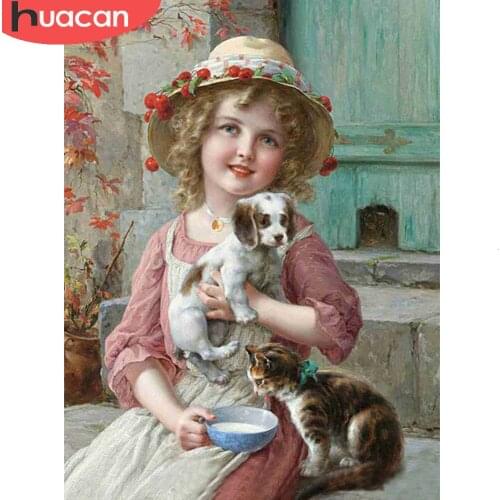 HUACAN Full Square Drill Diamond Painting Angle Girl DIY Diamond Embroidery Cross Stitch Portrait Home Decoration Gift