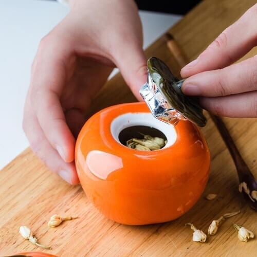 Ceramic Persimmon Peach Tea Jar Portable Mini Tea Caddy Kitchen Teapot Can Storage Box Living Room Decoration Food Organizer
