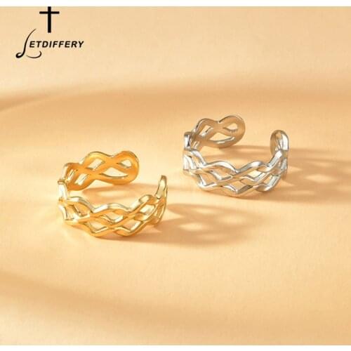 Letdiffery Fashion Water Wave Line Finger Rings Stainless Steel Adjustable Women Jewelry For Girlfriend Jewelry