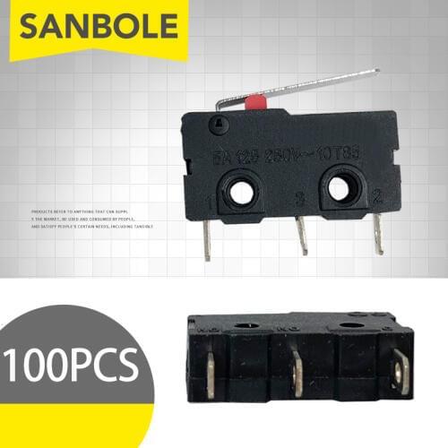 100pcs Limit Switch Micro Long Handle 3 Pins 5A 125 250VAC Contact Medium Size Black Control Circuit KW11-3Z-2