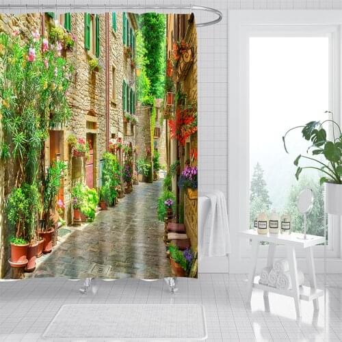 Beautiful Retro Street 3D Landscape Waterproof Shower Curtain Polyester Bathroom Curtain Home Decor Curtain 200x180cm