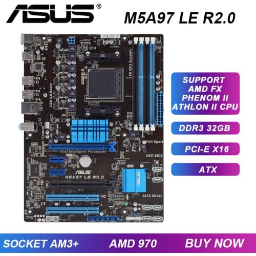 ASUS M5A97 LE R2.0 AMD 970 Socket AM3+ Desktop PC Motherboard DDR3 32GB FX-6300 4350 8120 CPUS 2×PCI-E X16 USB3.0 6×SATA III ATX