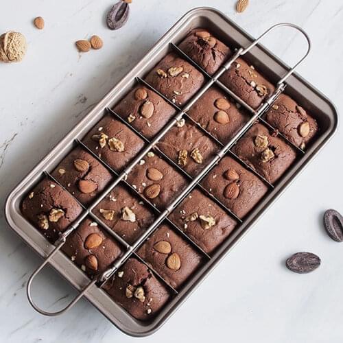 18 Holes Cake Pan Brooklyn Brownie Copper Nonstick Baking Pan Dessert Cake Mold Crispy Edges Metal Utensil Kitchen Baking Mould