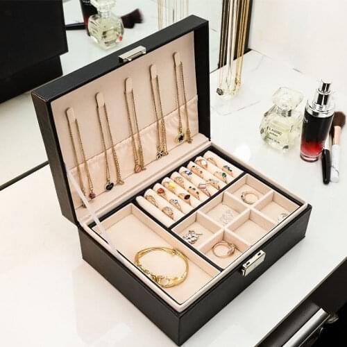 Multifunctional Jewelry Box Storage Box Double-layer Lock Ring Earrings Necklace Leather Portable Dustproof Finishing Box