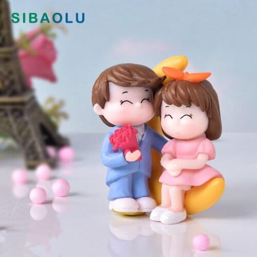 Moon Boy Girl Lover Flower Figurine Micro Landscape Model Home Decor Miniature Fairy Garden Decoration Accessories Modern Figure