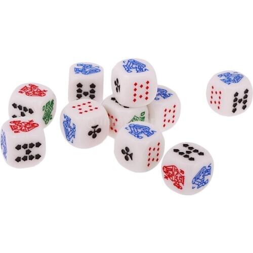 Pack of 10 Pieces 12mm Six Sided Poker Dice for Casino Poker Card Game Favours