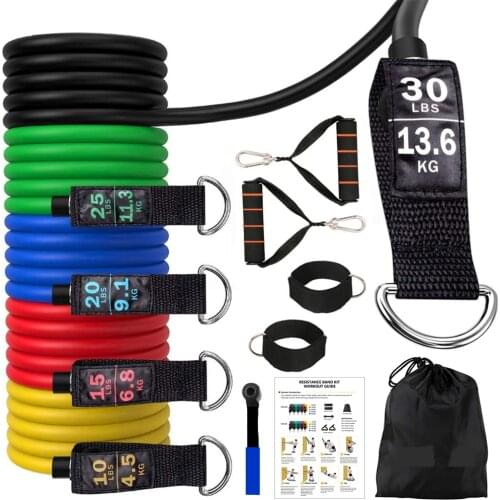 16Pc Resistance Band Pull Rope Sport Expander Yoga Exercise Fitness Rubber Tubes Bands Stretch Training Home Gym Workout Elastic