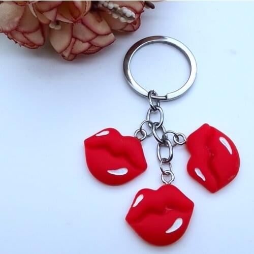 New Fashion Red Lips, Lipstick, Mirror, Nail Polish, Keychain Beautician Gift Keyring Jewelry
