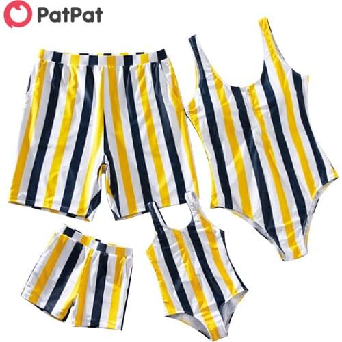 PatPat 2021 New Arrival Stripe Splice Print Family Matching Swimsuits