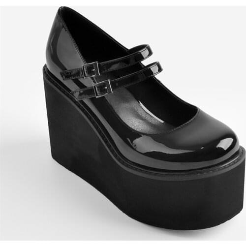 Richealnana Womens Round Toe Platform Mary Jane Pumps Patent Leather Wedges Buckle Strap Shallow Sweet Shoes