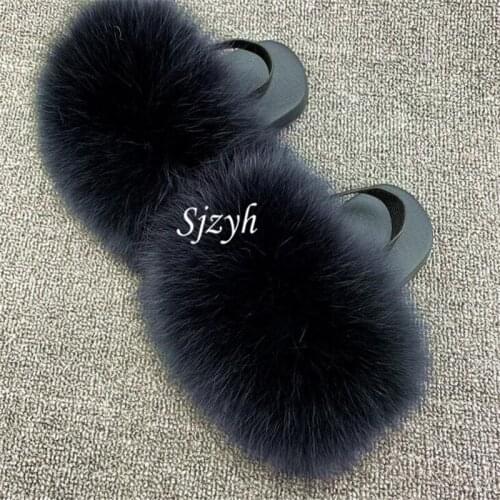 Baby Summer Fox Fur Slippers Luxury Fluffy Fur Slides Girls Plush Sandals Indoor Childrens Home Shoes Wholesale Kids Flip Flop