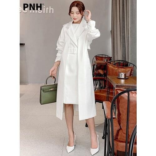 White Windbreaker Womens Middle Long Spring and Autumn Knee Length Korean 2021 Autumn New Slim Temperament Coat Thin