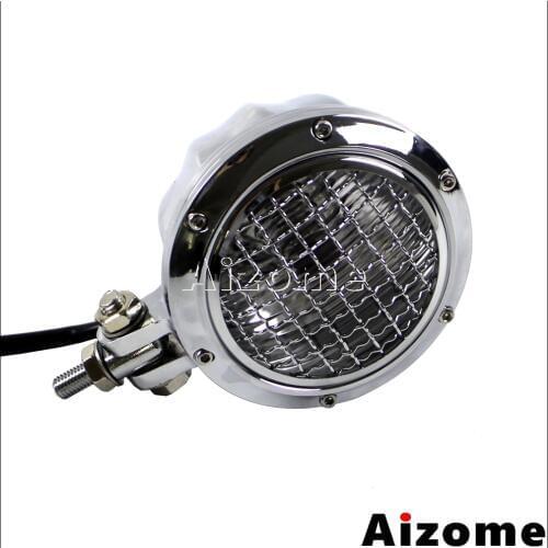 Vintage Lighthouse Motorcycle 4.5" Headlamp Silver Mesh Headlight For Harley Honda Yamaha Cafe Racer Cruiser Bobber Chopper