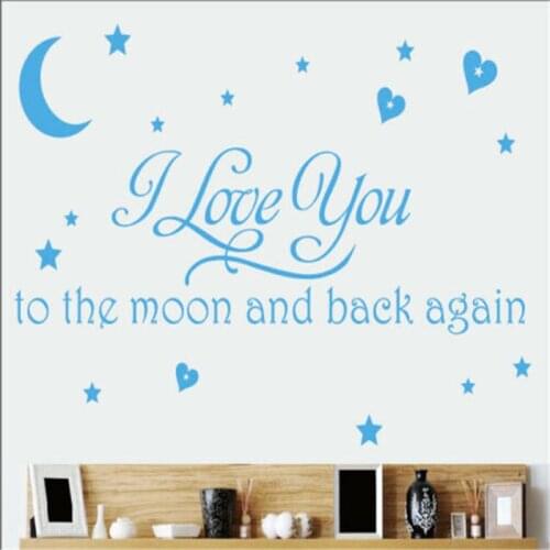 I Love You To The Moon And Back Again Quotes Wall Decals Decorative Stickers Girls Room Removable Vinyl Posters Home Art