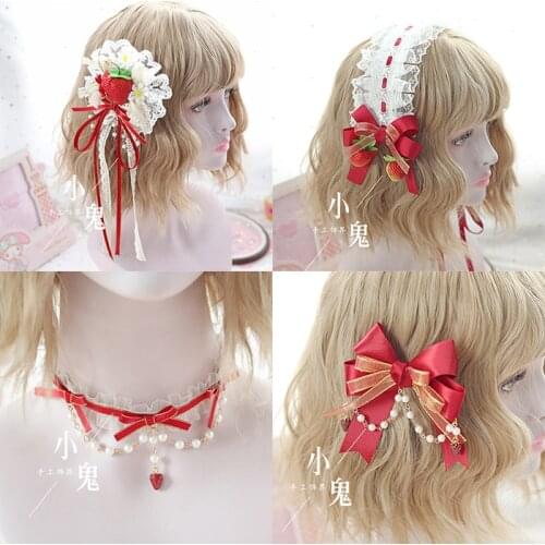 Japanese-style Sweet Lolita Hair Band KC Strawberry Barrettes Lolita Hair Accessories Strawberry Necklace Side Clip Hair Bands