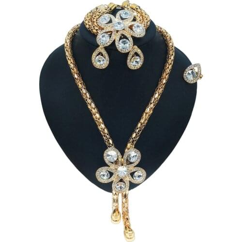 Yulaili Luxury Brazilian Wedding Exquisite Jewelry Set and Nigerian Bride Flower Necklace Earrings Bracelet Ring Jewelry Sets