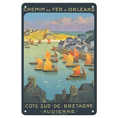 Southside of Brittany - Audierne, France - Orleans Railway - Railroad Travel Poster by Charles-Jean Hallo c.1921- Metal Sign