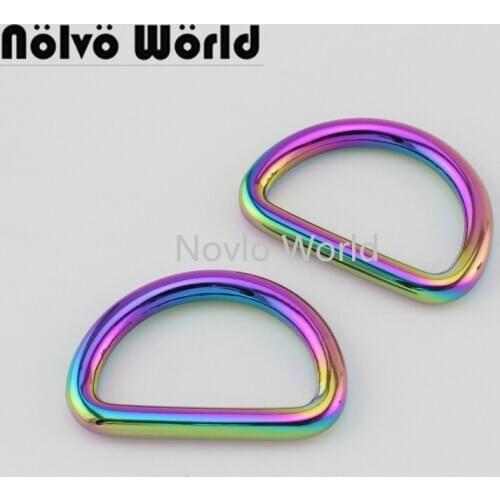 10-50 pieces,32X19mm Iridescent Rainbow closed d ring,1.2 Inch welded solid casting dee rings for purse sewing