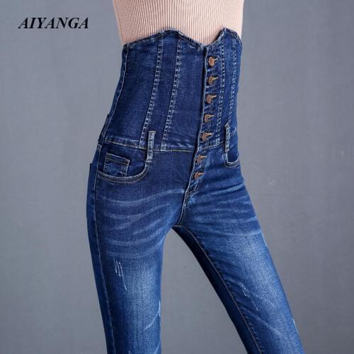High Waist Jeans Women Europe and America Style 2019 Spring Denim Pencil Pants Single-breasted Jean Womens clothing Trousers