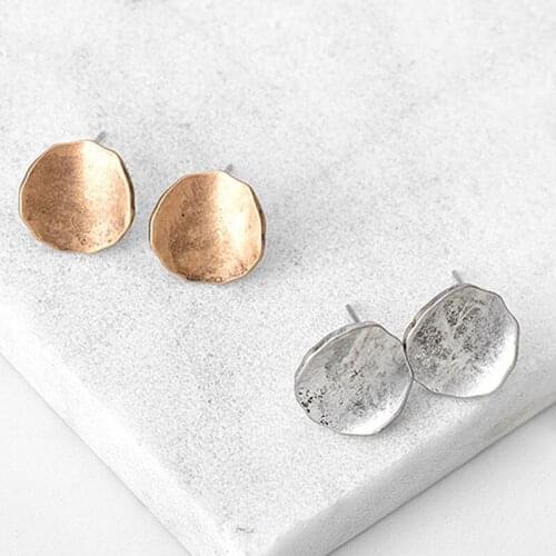 Best Lady Retro European Style Simple Round Studs Earring Vintage Jewelry Gold&Silver Color Earrings For Women