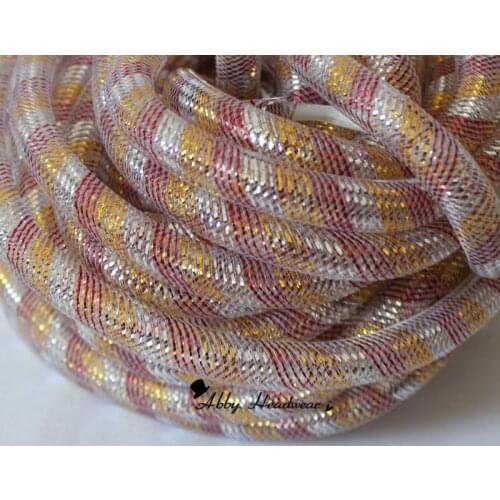 GOLD SILVER RED METALLIC STRIPE TUBULAR CRIN CYBERLOX 60 YARD 16MM FREE SHIPPING