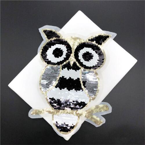 1Pc Sequins Cute Owl Handmade Animal Cloth Sewing Applique Repair Dress DIY Lace Accessories Patch 25.5X 19cm
