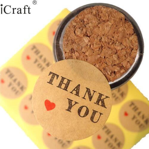 1200pcs Thank you Kraft Seal Sticker with Red Heart, Circle Point Gift Sticker Lable