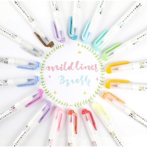15 Colors Japan ZEBRA WFT8 series MILDLINER double-headed highlighter Brush Soft-headed writing brush hand pen