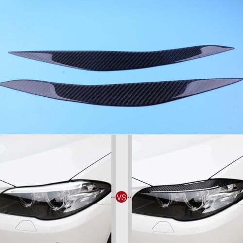 2pcs Carbon Fiber Headlight Eye Lid Eyebrow Trim Cover Frame Fit For BMW 5 Series F10 2010 2011 2012 2013