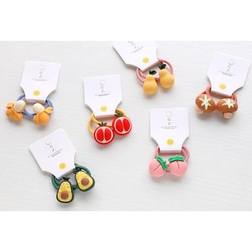 2PCS Cute Fruits Vegetables Kids Elastic Hair Bands Children Ropes Girls Accessories Baby Cartoon Headdress Princess Headwear