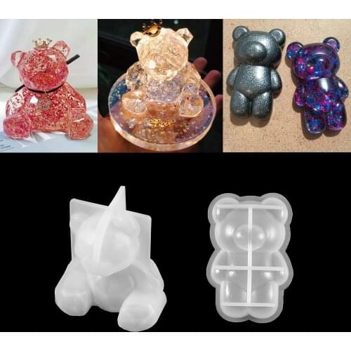 2 Style 3D Geometry Stereo Bear Mirror Silicone Molds Big Nose Bear Epoxy Resin Mold DIY Crafts Jewelry Making Plaster Mould