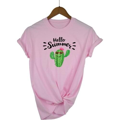 2020 Summer Casual T shirt Female Tee Loose Tops Fashion Women T-Shirts Hello Summer Letter Printed O-Neck Short Sleeve Tops