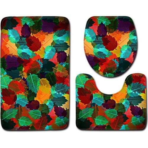 3pcs/set Vintage Cartoon Print Anti-slip Bathroom Floor Mat Home Decor Shower Non-Slip Rug Bath Door Mats Leaf Flower