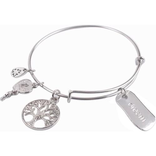 5PCS fashion Silver Color Tone Expandable Wire Word Tag Charm Bracelet Bangles