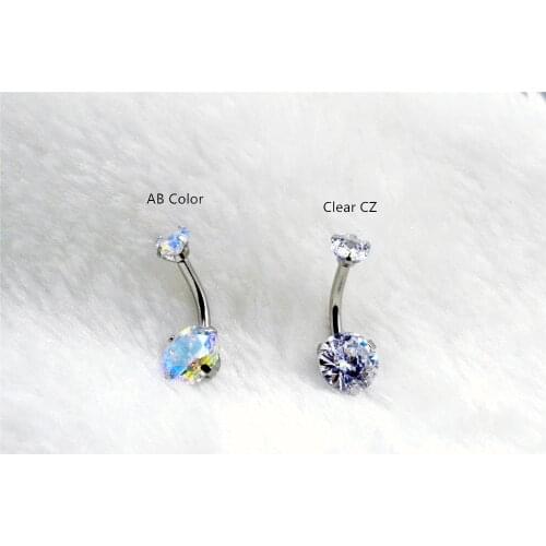 50PCS Surgical Steel Double AB/Clear CZ Navel Belly Ring Button Bar Internally Threaded Navel Rings Body Piercing Jewelry