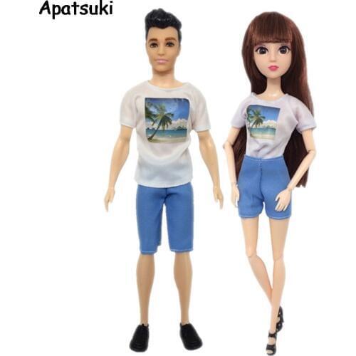 2sets/lot White Blue Daily Casual Couple Clothes For Barbie Doll Accessories Boy Doll Clothes For Ken Boy Doll Outfits Toy