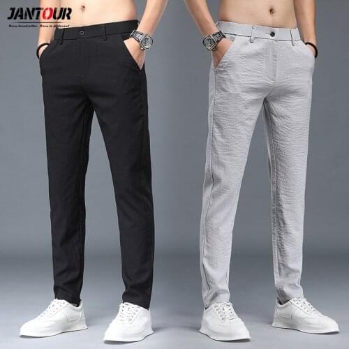 Jantour 2021 Spring Summer Classic Mens Elastic Casual Pants Mens Business Dress Slim Fit Jogger Stretch Long Trousers Male