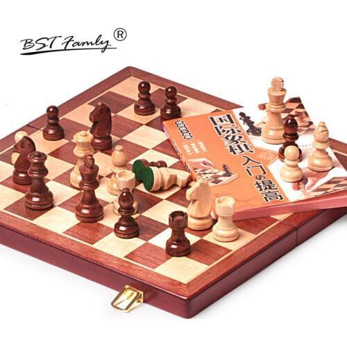 BSTFAMLY Wood Chess Set Game of International Chess Wood Folding Chessboard Chess Pieces Chessman King Height 75mm I19