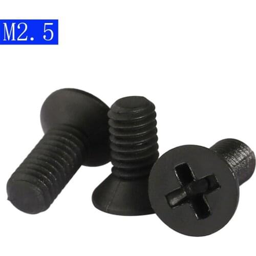 M2.5 x 0.45 Black Nylon Phillips FLAT HEAD Machine Screws Black Countersunk Bolts DIN 965 ISO 7046
