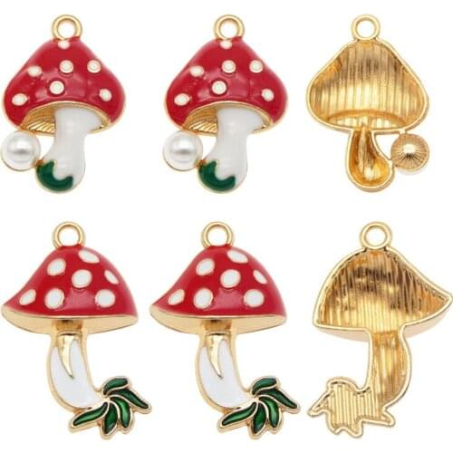 Julie Wang 4PCS Enamel Red Mushroom Charms Zinc Alloy Plant Pendant Bracelet Jewelry Making Accessory